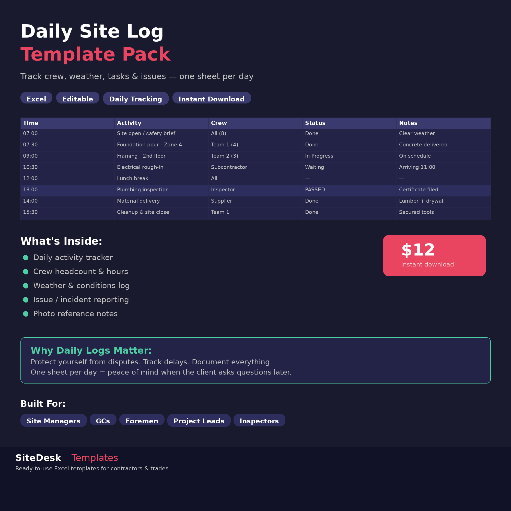Dziennik budowy / Daily Site Log - okładka produktu